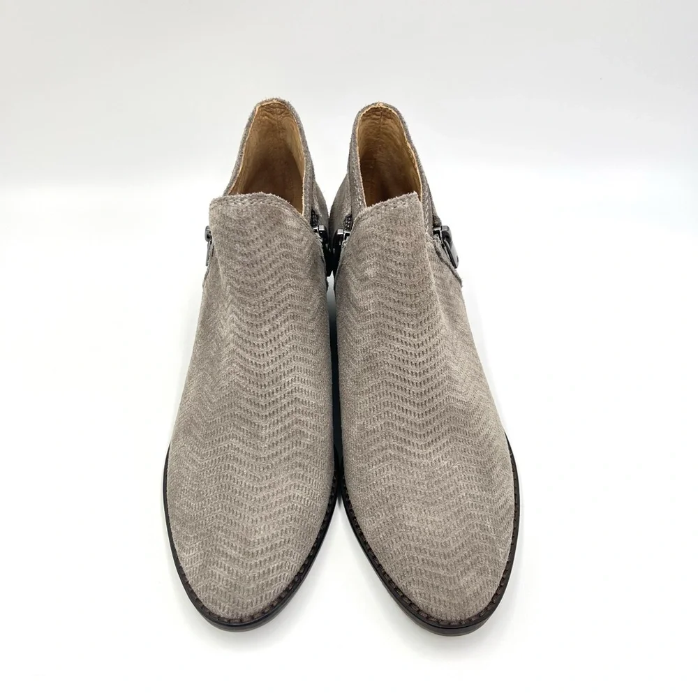 Lucky Brand Womens Fhuna Grey Suede Leather Chevron Ankle Boots Booties Shoes 7‎